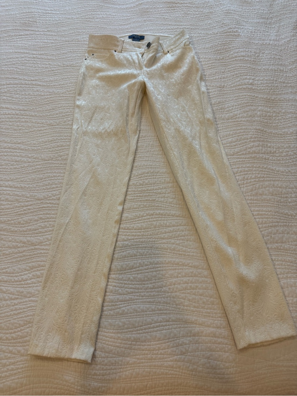 Women's Cream Flare Jeans with Subtle Jacquard Texture